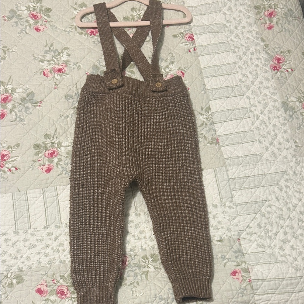 Brown Knit Kids Overalls